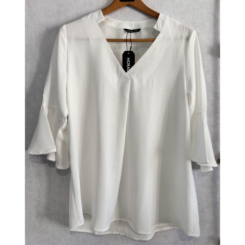 Noracora White Blouse Top Office Professional Women's Size L NWT